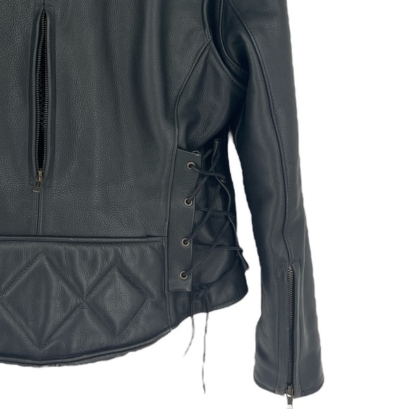 𝅺FOX CREEK Leather Moto Bikercore Gorpcore Motorcycle Jacket SZ Large - Picture 8 of 15